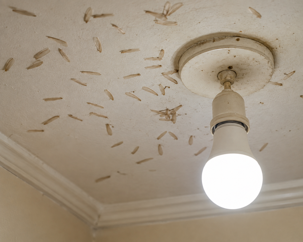 Ceiling Light Amid Scattered Insect Wings