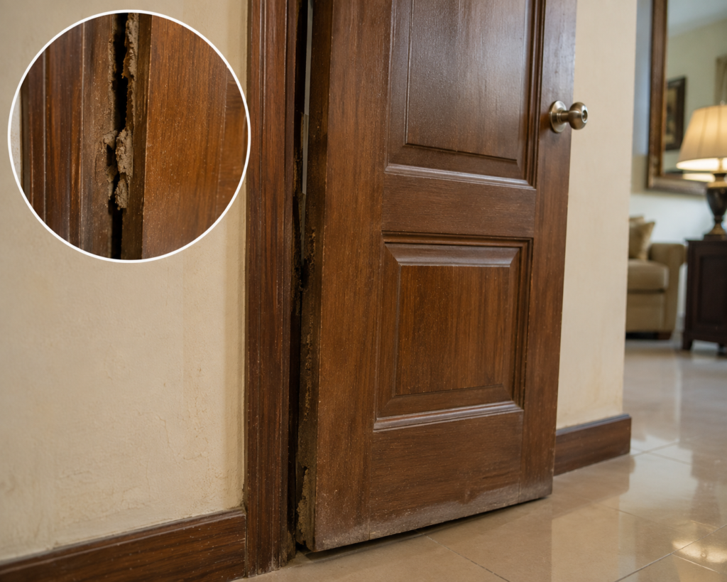 Jammed Wooden Door with Damaged Jamb