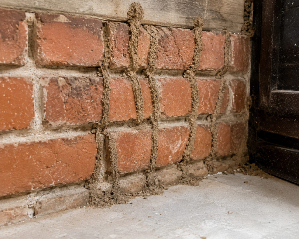 Mud tubes across brickwork