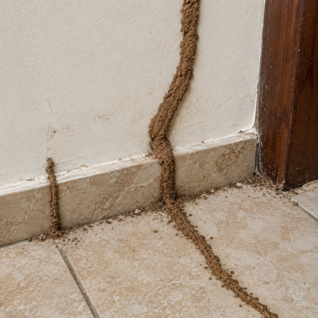 Termite Mud Tubes Along Baseboard