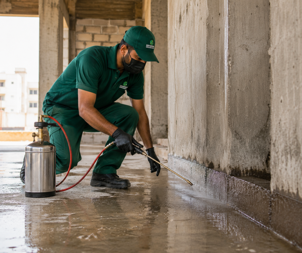 Worker Treating a Construction Wall Joint